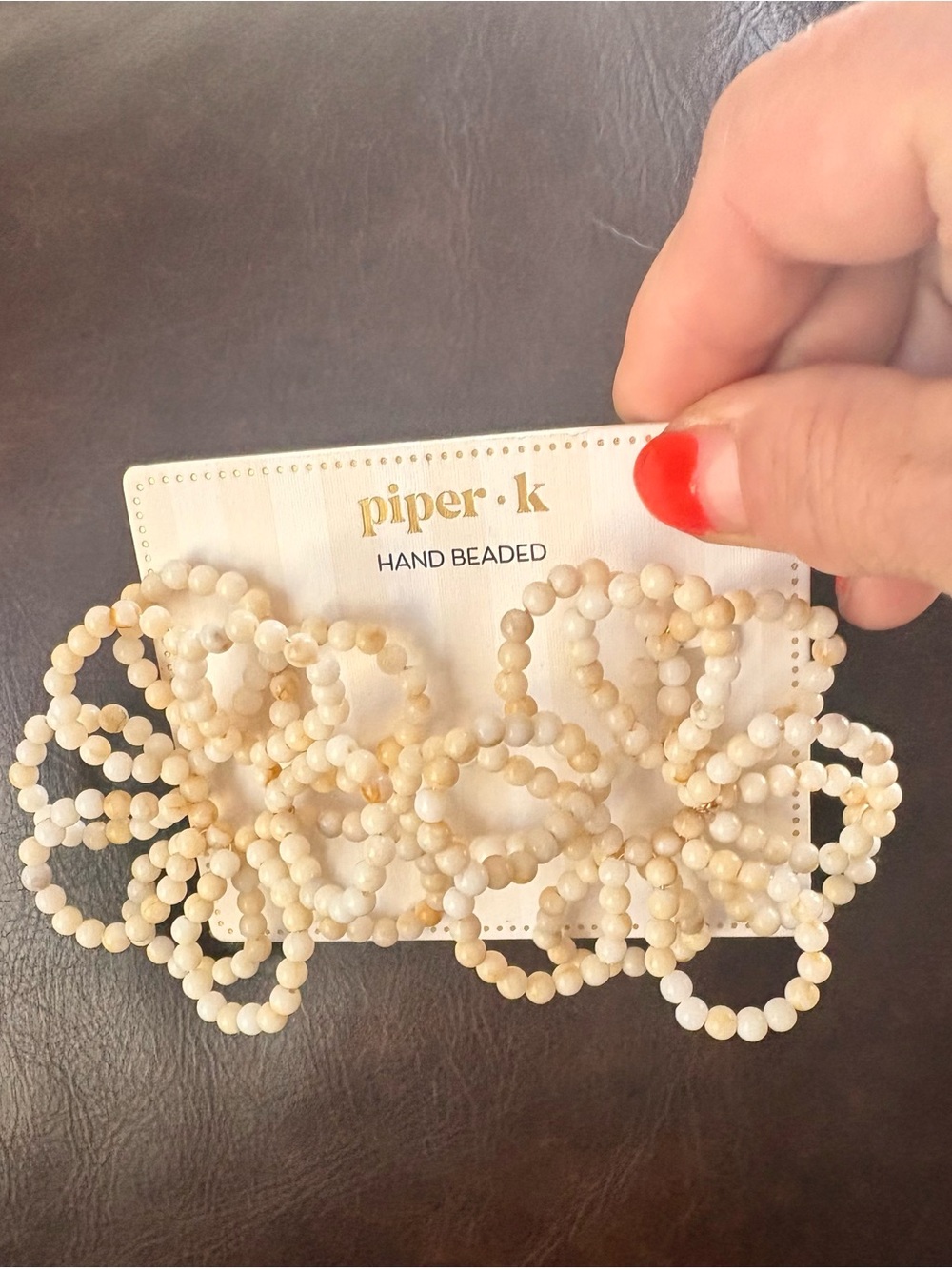 Piper K Hand-Beaded Cream  Mother of Pearl Accrylic Floral Earrings